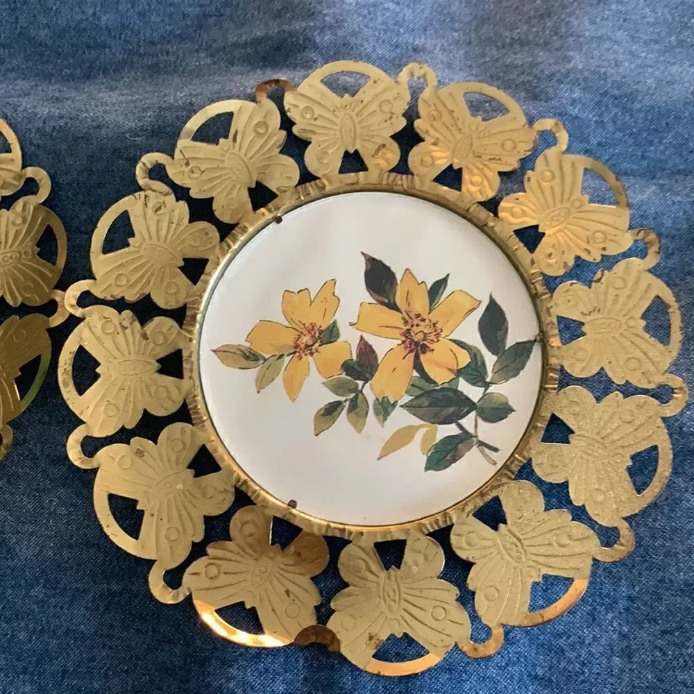 Set of three vintage floral plates